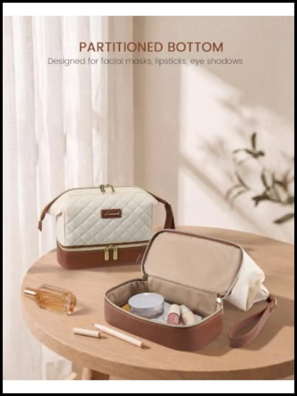 Travel Makeup Bag for Women, Double Layer Toiletry Organizer with Brush